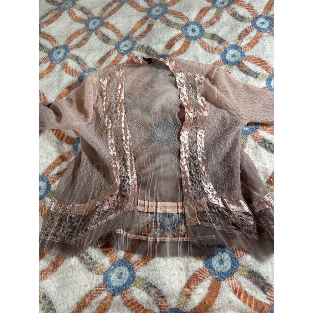 Komarov Dress Sheer Pleated Lace Trim Blush Pink Textured Wrap M